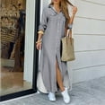 thumbnail image 2 of Women Dress Fashion Lapel Buttons Sexy Slit Shirt Dress Simple Female Outwear, 2 of 7