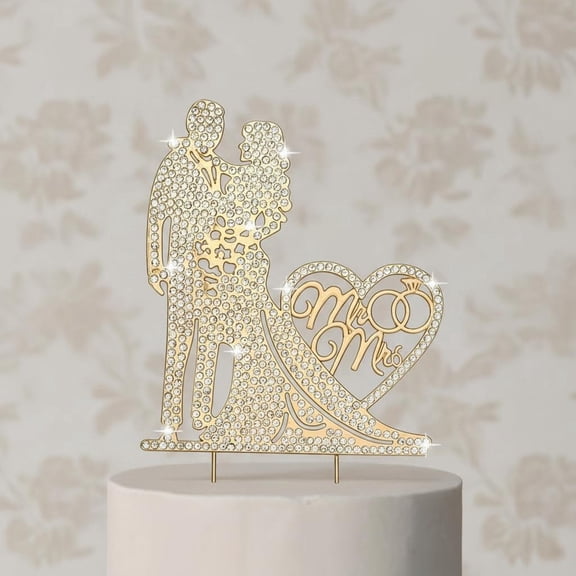 Wedding Cake Topper Rhinestone Metal Mr and Mrs Bride and Groom Cake Decorations