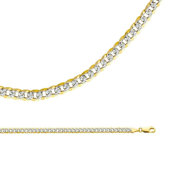 Cuban Chain Solid 14k Yellow White Gold Necklace Diamond Cut Curb Pave Two Tone Heavy, 4.8 mm - 20,22,24,26 inch