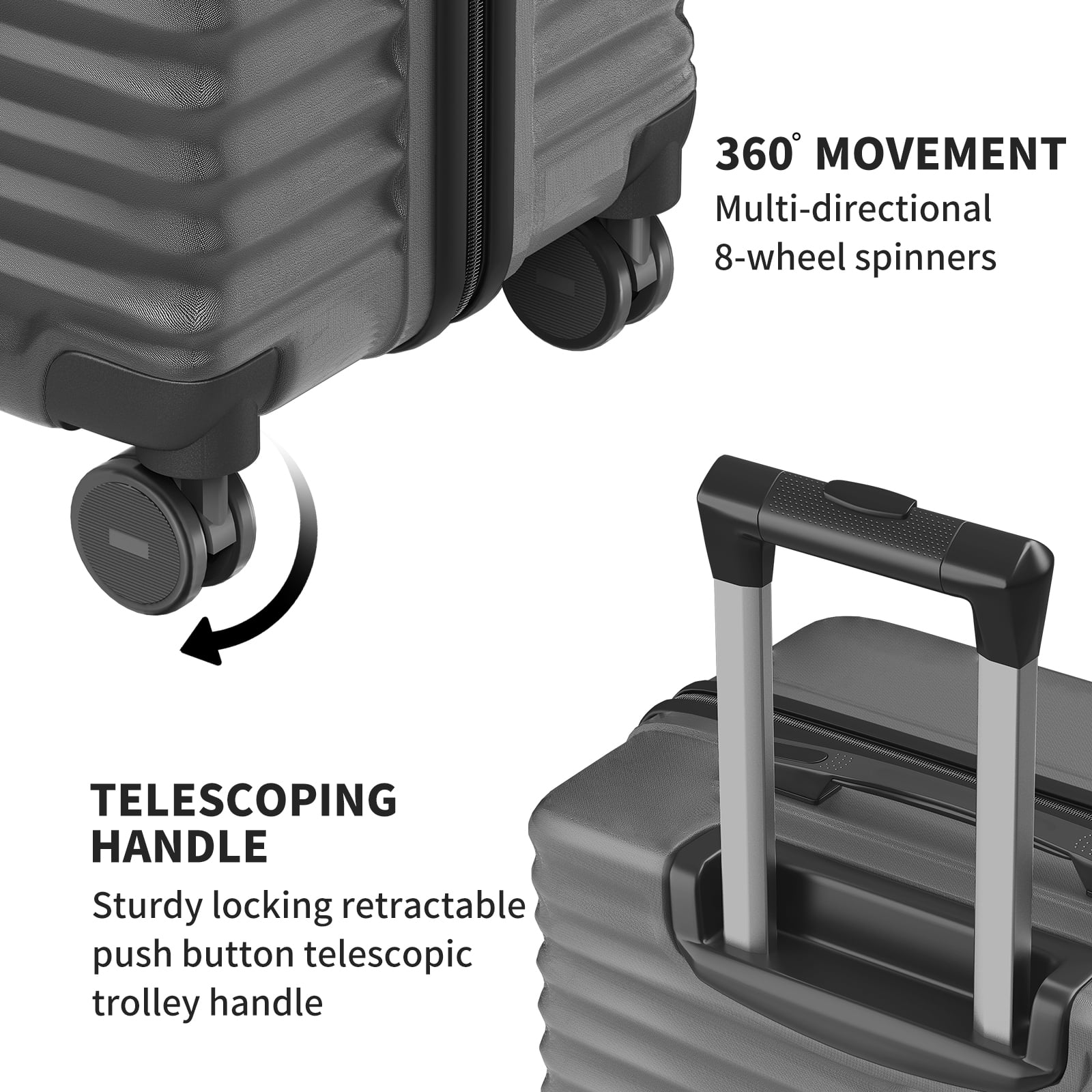 SUGIFT 3 Piece Luggage Sets, 20/24/28 inch Suitcase Sets with Spinner Wheels, Hardside Luggage Set, Deep Gray