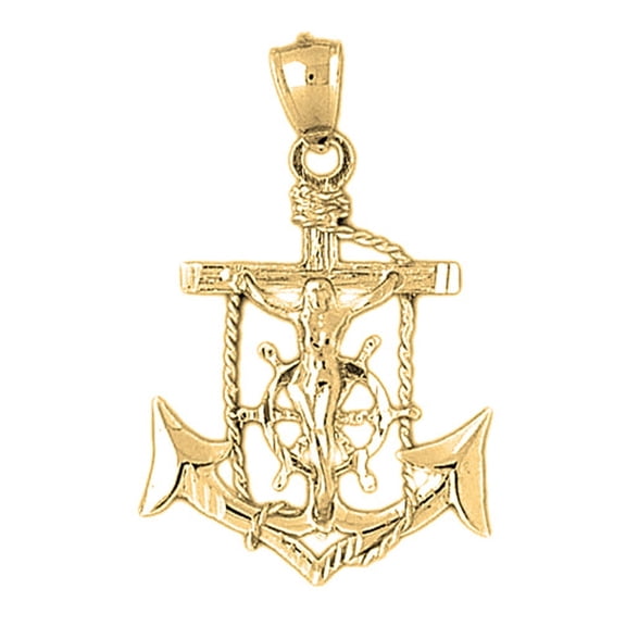 18K Yellow Gold Mariners Cross/Crucifix Pendant - 40 mm