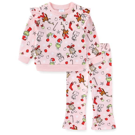 Dr. Seuss Grinch Crewneck Sweatshirt and Flared Legging Pant Set (Baby Girls), 2 Piece Set, Sizes 12M-4T