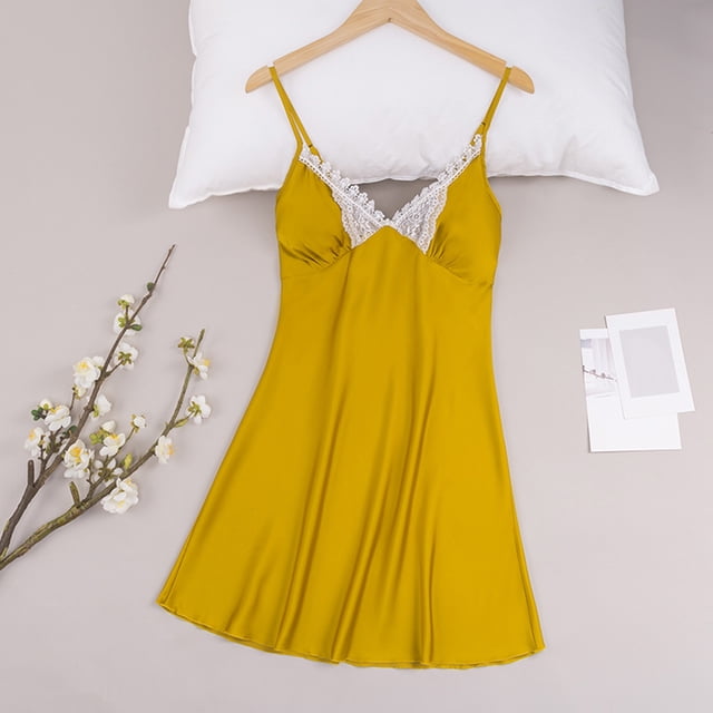 Camisón corto de encaje para mujer, cómodo, de color liso, con tirantes, para el hogar