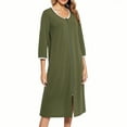 thumbnail image 2 of Dasayo Oversized Night Gowns for Women Long 3/4 Sleeve Full Zip Nightgown Color Block Pajamas Sleep Dress for Women L, 2 of 5
