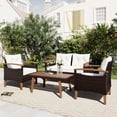 thumbnail image 2 of Outdoor Patio Furniture: 4 Pe , Wood Table & Legs, Beige, Comfortable Pillows, Adjustable Feet, Cover Included Garden Seating: , Table, Beige Materials,, 2 of 7