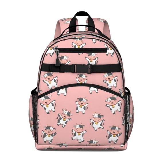 Cow and Star Pink Pattern Cute School Backpack Bag for School with Padded Back and Adjustable Shoulder Straps 15.25"x11.5"x5.25"