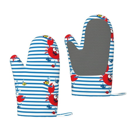 

Matuu Red Funny Crab on Blue Stripe for Silicone Oven Gloves Heat Resistant Grilling Gloves Non-Slip Silicone Oven Mitt Great for Grilling Kitchen and Cooking