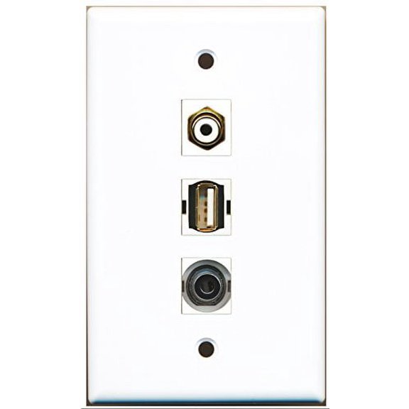 RiteAV - 1 Port RCA White and 1 Port USB A-A and 1 Port 3.5mm Wall Plate