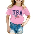 thumbnail image 4 of MIXUE Girls Tops & T-Shirts Summer Fourth Of July Independence Day Letter Flag Print Round Neck Short Sleeve Casual Party Tee Shirts Streetwear,Pink,12-13 Years, 4 of 4