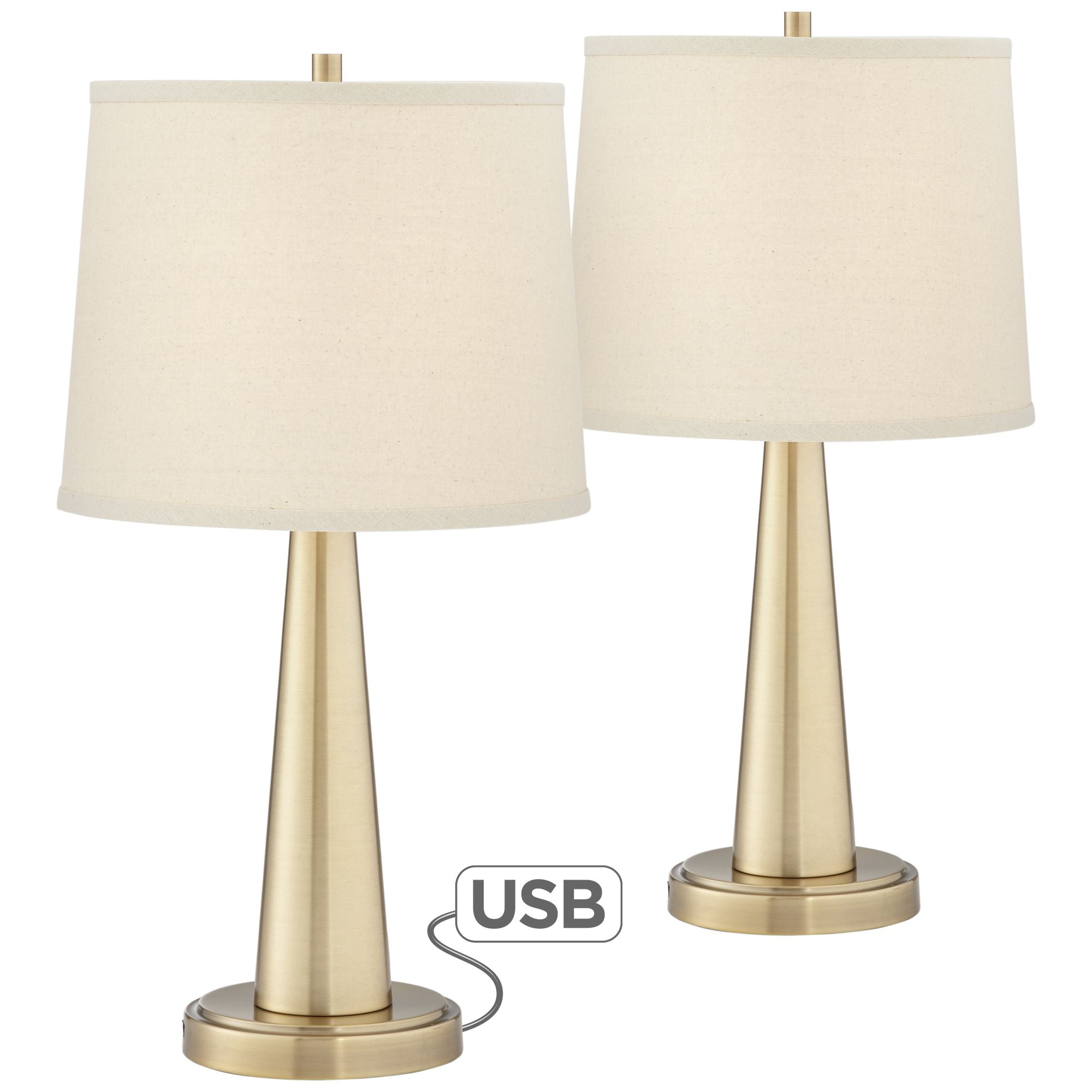 360 Lighting Modern Table Lamps Set of 2 with Hotel Style USB Charging