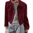 thumbnail image 2 of Women'S Vintage Short Wool Jacket Casual Lapel Collar Cropped Coat for Fall Winter Wine Red L, 2 of 8