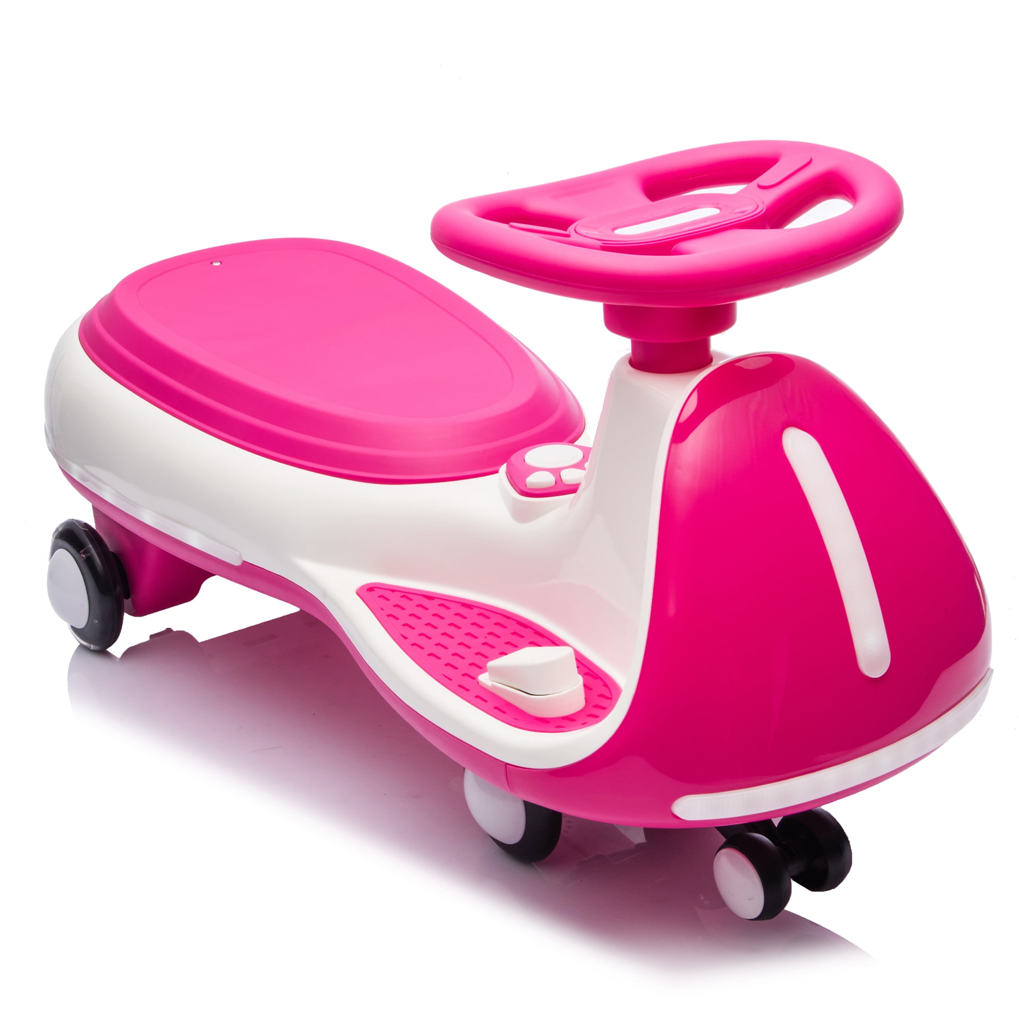 2-in-1 Smart Ride On Toy with Controllable LED Stream Lights, Flashing PU Wheels, Triangular Stability Frame, Wide Front Auxiliary Wheels, Bluetooth Music, Twist Car for Kids 3-8