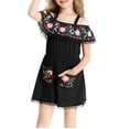 thumbnail image 6 of Coerni Girls Off Shoulder Romper Floral Embroidered Lace Trim Jumpsuit Spaghetti Strap Tunic Overalls Summer Outfit Beach Vacation, 6 of 7