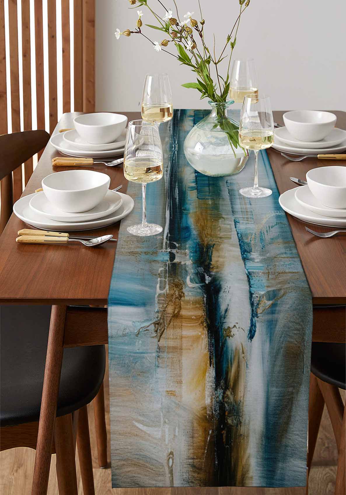 nqOlkjepod Turquoise Gradient Table Runner 70 Inches Long Farmhouse Dress Scarves, Abstract Modern Luxury Ombre Painting Dining Tablerunner for Coffee Table/Kitchen Island/Party Décor, 13" x 70"