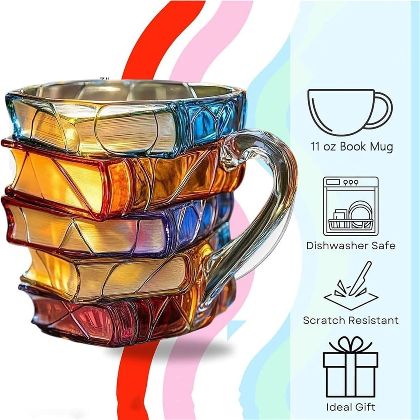 Tasse à Café En Forme De Livre En Verre Coloré – Faite Main, Design Unique Pour Amoureux Des Livres Et écrivains
