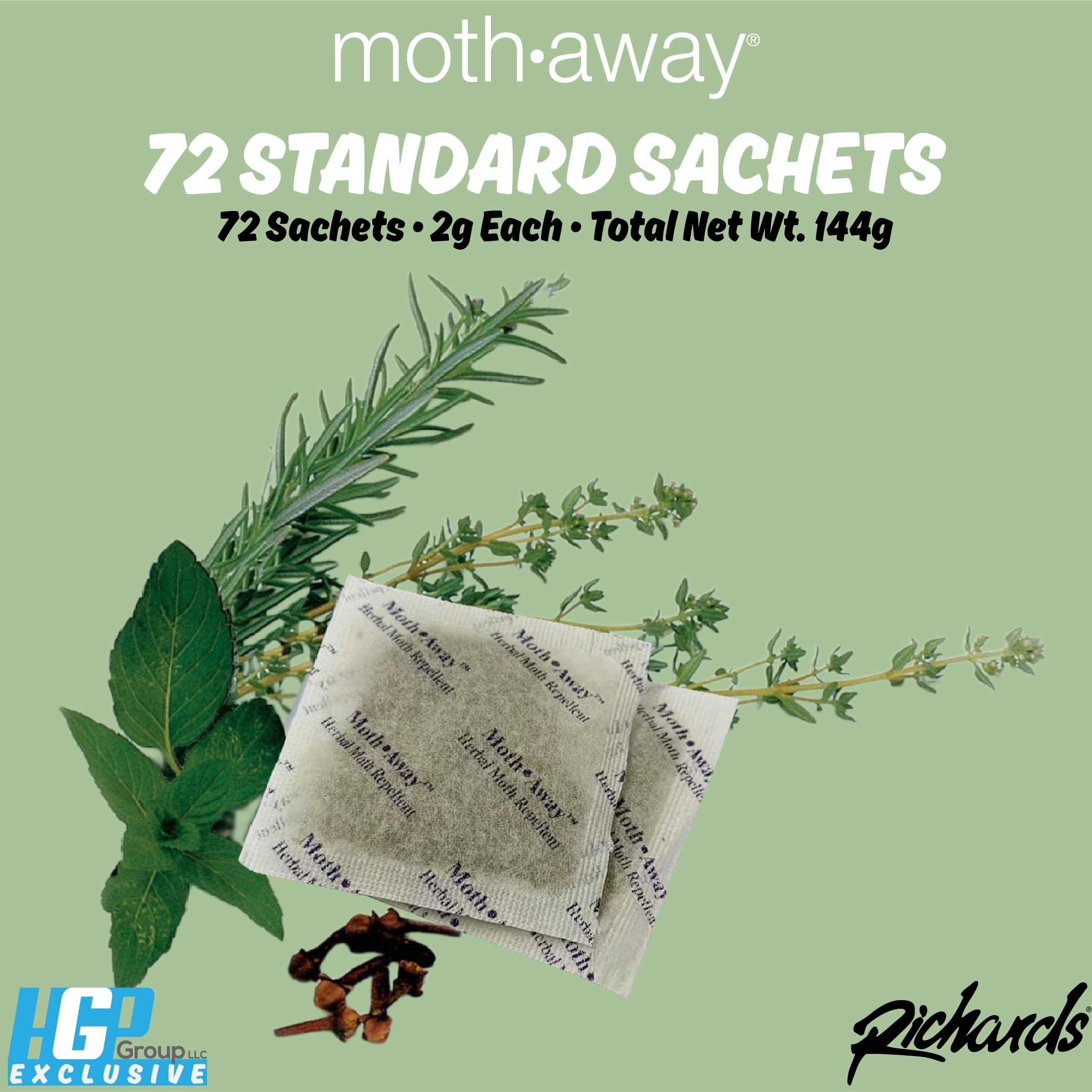 Richards Moth Away Herbal Moth Repellent Value Pack with 72 Sachets for Closet & Drawers, Herbal, 7 oz, 72 Count