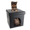 Angle View: PETMAKER Pet House Ottoman- Collapsible Multipurpose Cat or Small Dog Bed Cube and Footrest with Cushion Top and Interior Pillow Faux Leather