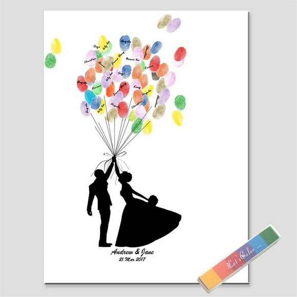 Fingerprint Tree, DIY Fingerprint/Thumbprint Tree Canvas Guest Signature Guestbook Poster Sign-in Book with 6 Colors Ink Pads for Wedding Birthday