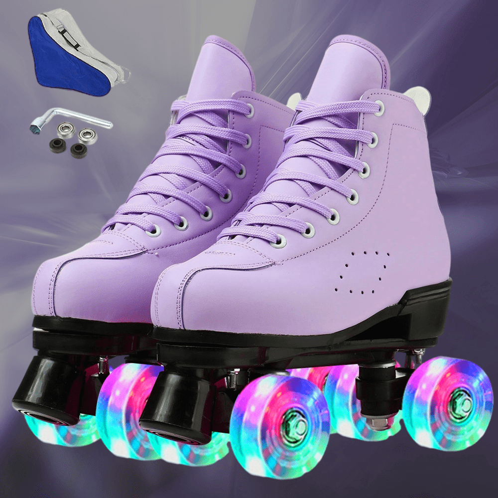 Roller Skates Classic High-top for Adult Outdoor Skating Light-Up Four-Wheel Roller Skates Shiny Roller Skates for Women 