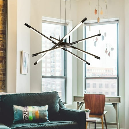 

Modern Led Ceiling Lamp Black Sputnik Chandelier Fixture Dimmable Pendant Lights Pluggable New Art Hanging Light for Dining Room Kitchen，Bedroom Decoration Easy to Install Light（8 Heads）