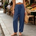 thumbnail image 6 of Linen Pants Women Elastic High Waisted Drawstring Wide Leg Linen Pants Lounge Solid Color Beach Pant with Pockets, M, 6 of 6