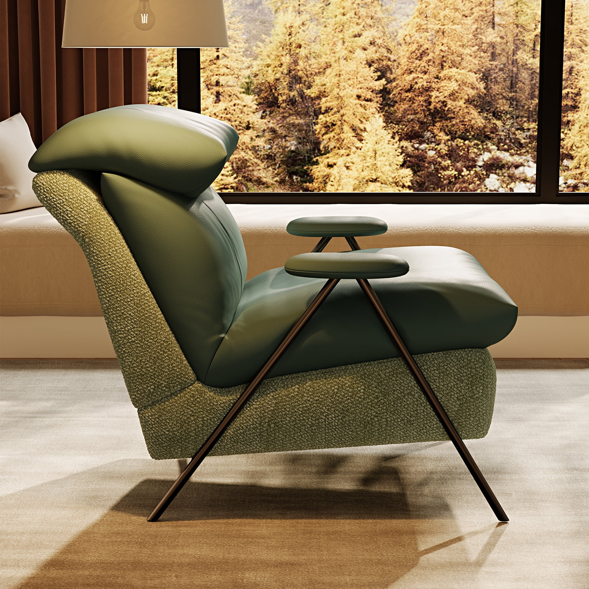 GARITIN Accent Chair and Reading Chair 31.8 Inch, Solid Wood Frame Lounge Chair with Chenille and Leather Upholstery for Living Room Bedroom, Green