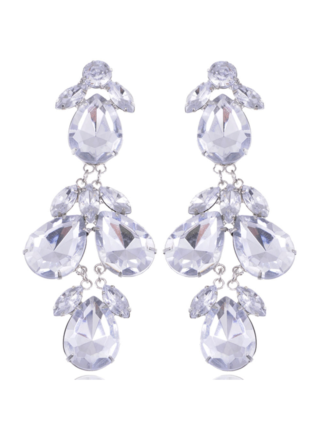 Silver Tone Cluster Drop Diamond Inspired Earrings
