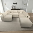 thumbnail image 2 of Fremont Mid Century Modern Modular Ivory Velvet Comfy Sectional Couch, 2 of 7