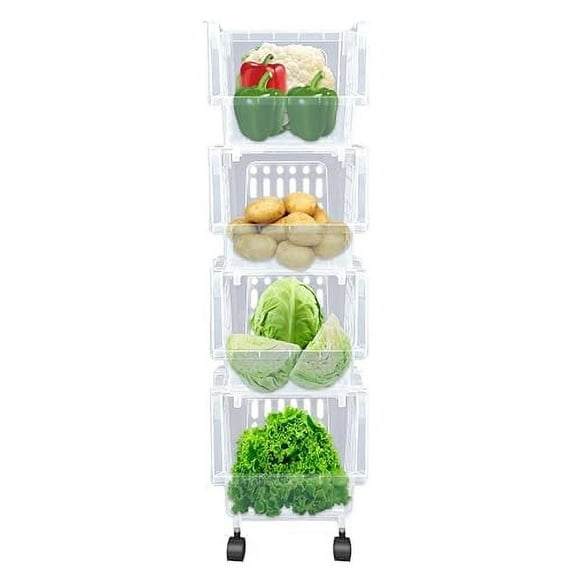 Skywin Plastic Stackable Storage Bins Clear - 4 Pack Small Open Front Storage Bins For Toy Organizers and Storage Bins For Pantry, Kitchen, and Bathroom Essentials