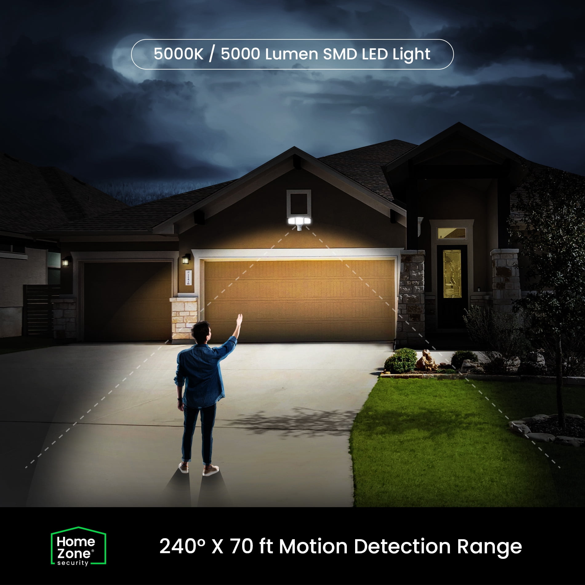 Home Zone Security Flood Light, 5000K SMD LED, Linkable with Other Lights, White