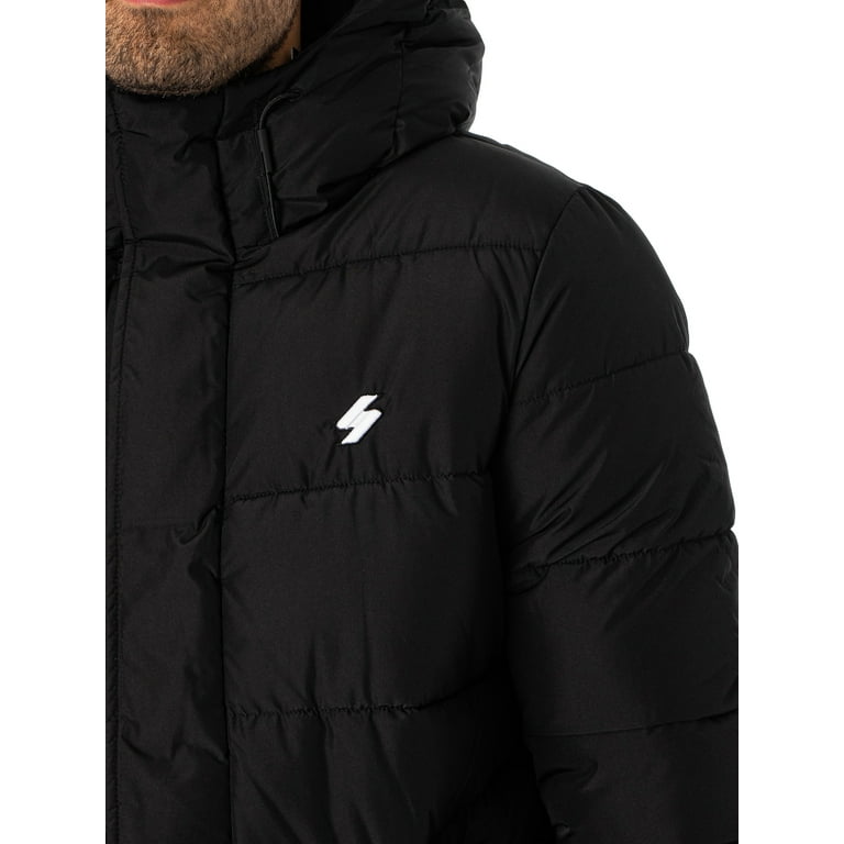 Longline Black Superdry Puffer Jacket, Hooded