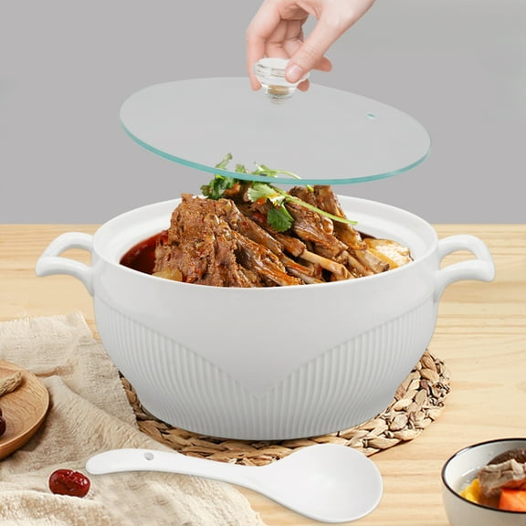 ChicHomey Kitchen Ceramic Soup Tureen Serving Soup Porcelain Tureen w Glass Lid Soup Ladle