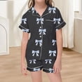 thumbnail image 2 of RUTAYY Girls Pajama Set Elegant Bow Allover Graphic 2 Piece Button Down Top and Shorts Short Sleeve Notch Neck Kids Relaxed Night Outfit Black, 2 of 4
