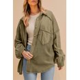 thumbnail image 4 of Women's Oversized Moss Green Patchwork Buttoned Waffle Knit Shacket - [ZhiHiMeRi] | (US 20-22)2XL,Moss Green, 4 of 6