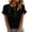 Black, variant on 2026 Summer Dressy Casual Tunic T-Shirts for Women Round Neck Ruffle Cuffs Ruched Textured Comfortable Soft Solid Color Short Sleeve Tops White 2XL