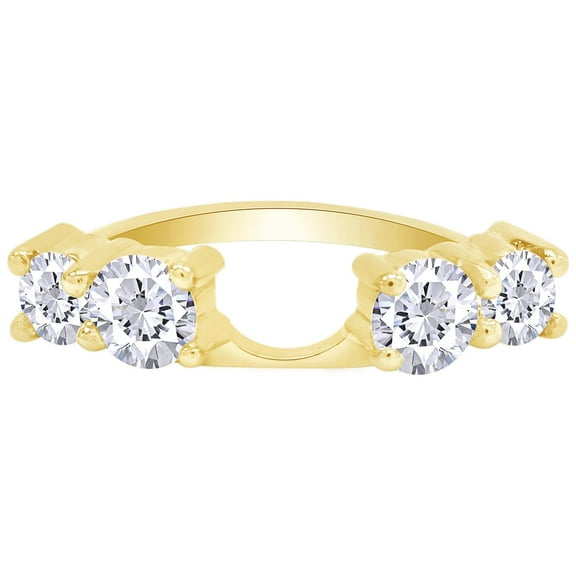 Round Shape White Cubic Zirconia Four-Stone Solitaire Enhancer Guard Ring 10k Yellow Gold Ring Size - 10