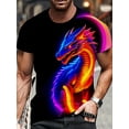 thumbnail image 2 of Men's 3D Dragon Printing T-Shirt - Bright Neon Design, Breathable Polyester Fiber, Short Sleeve Round Neck - Perfect for Summer Outings, 2 of 5