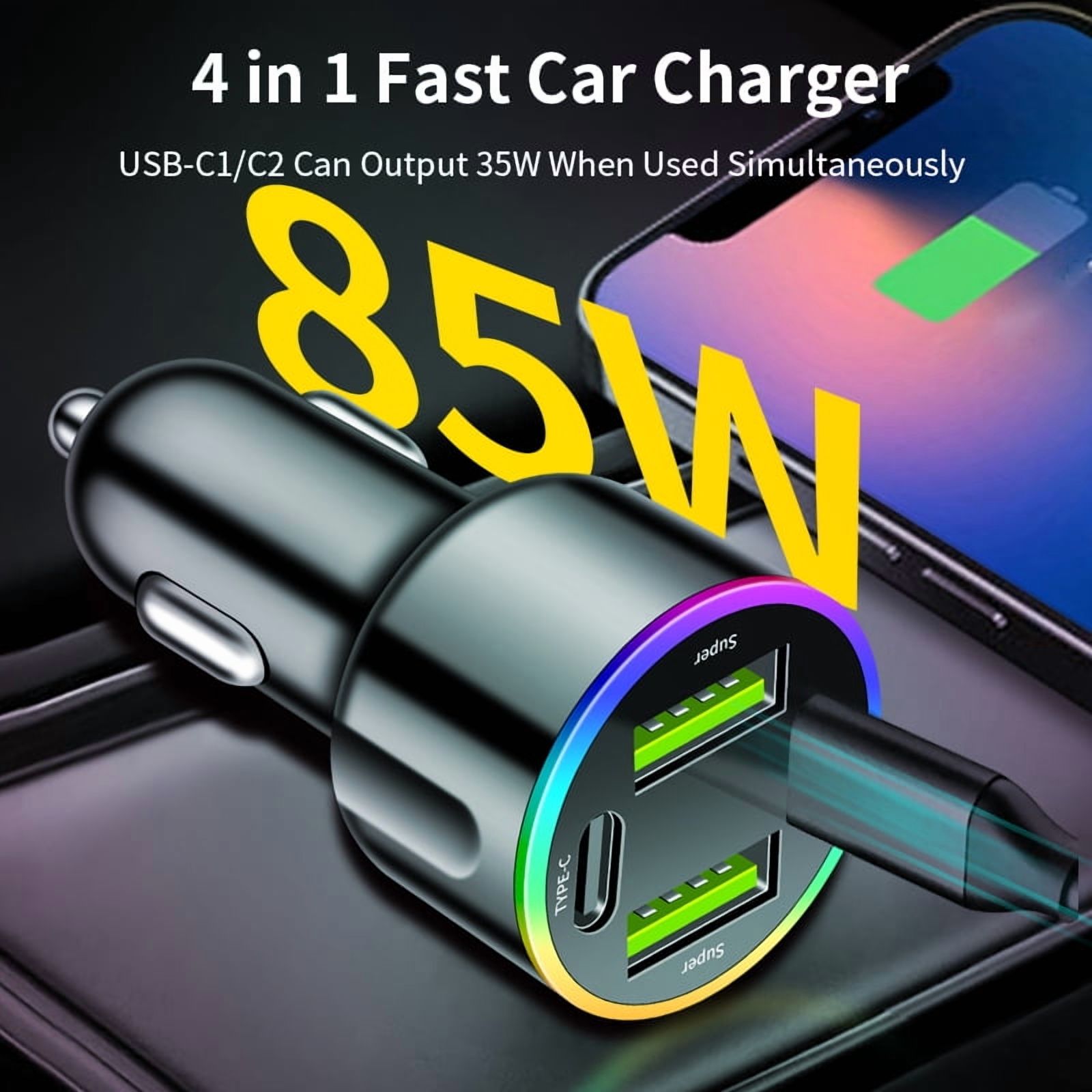 WJXCMDBS 85W 4-Port USB-C Car Charger, Black photo 6