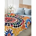 thumbnail image 4 of Colorful Boho Twim XL Size Flat Sheet, Wrinkleproof & Fadeproof Cooling Flat Bed Sheet Only, Watercolor Abstract Geometric Breathable Soft Bedding Top Sheets 66 x 102 Inches, 4 of 8