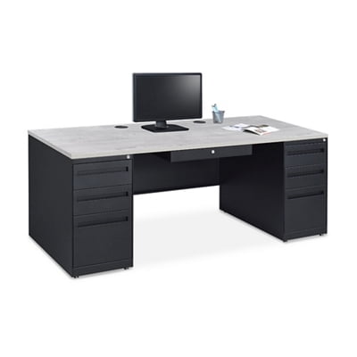 Carbon Steel Executive Desk  72"W x 30"D Gray Wash Maple