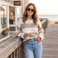 thumbnail image 4 of Womens Long Sleeve Oversized Striped Crew Neck Loose Fit Knitted Sweaters, S, 4 of 7