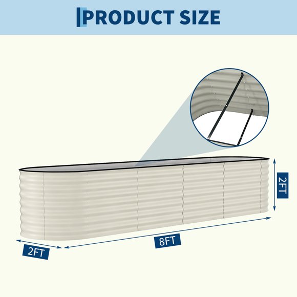 2-Pack Galvanized Raised Garden Beds–Heavy-Duty Metal Planter Boxes with Anti-Cut Strips & Support Bars–Ideal for Outdoor Vegetables, Flowers & Herbs–Beige,240x60x60cm