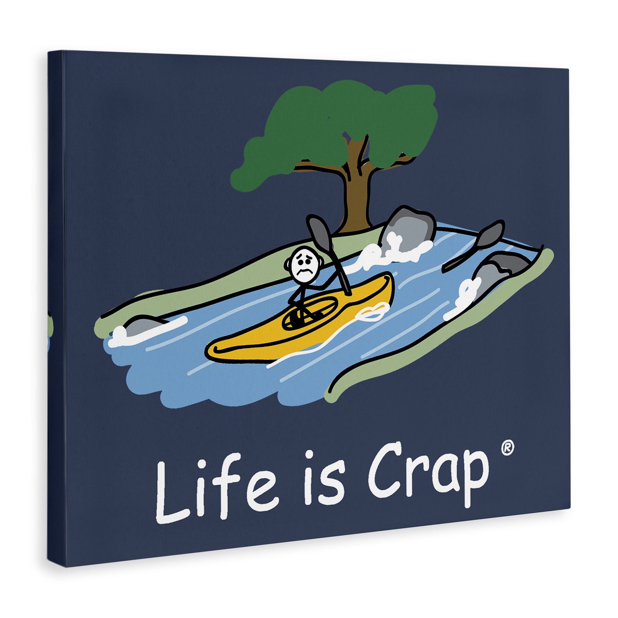 Stupell Industries Life Is Crap Kayaker Novelty & Humor Painting Wrapped Canvas Art Print Wall Art, 40 x 30