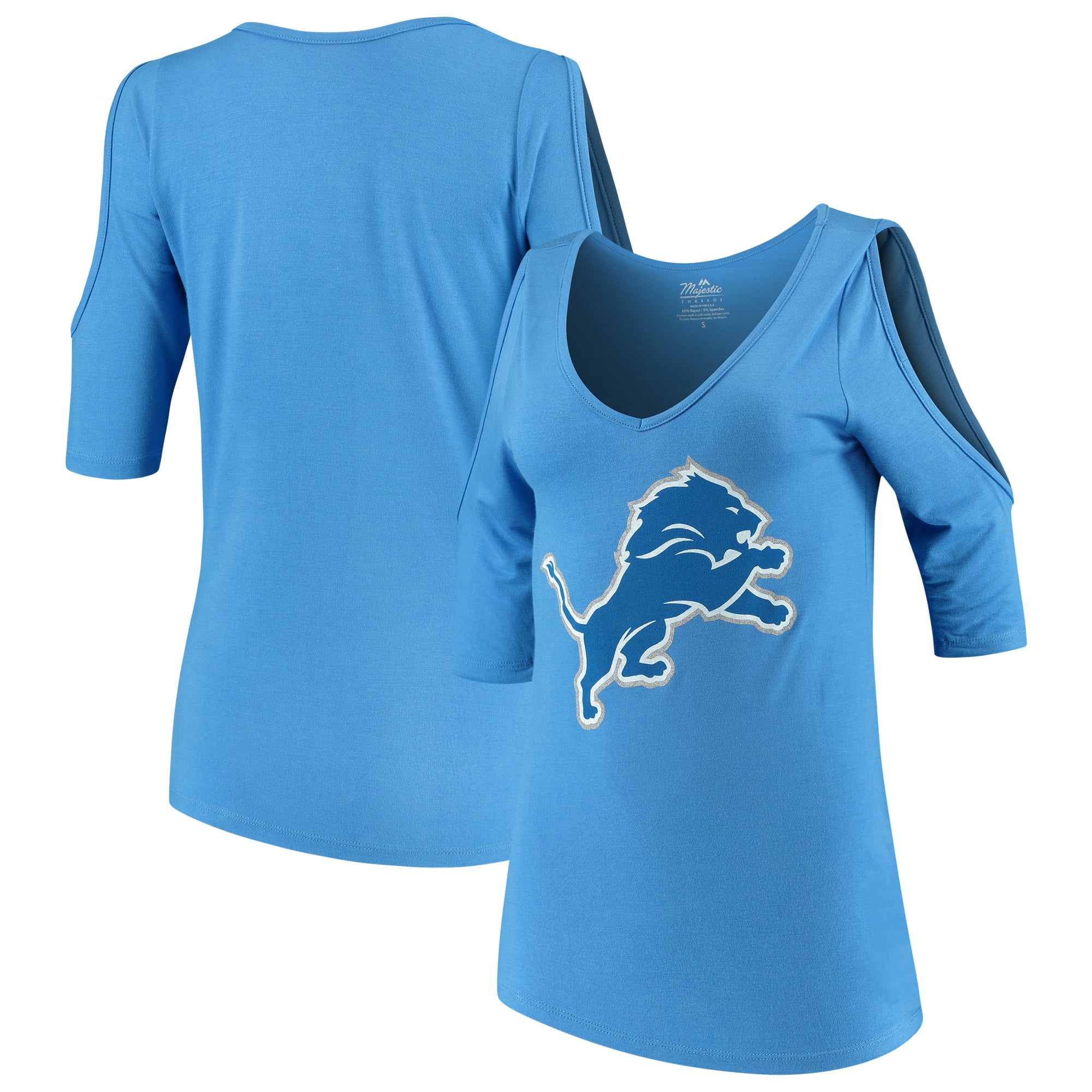 Detroit Lions Majestic Threads Women's Cold Shoulder 3/4-Sleeve V-Neck ...