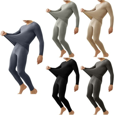 Hinvhai Warm thermal Underwear Set Mens Base Layer Long Johns Winter Hunting Gear Bottom Leggings Top with Mens Crew Socks Navy XL(XL)