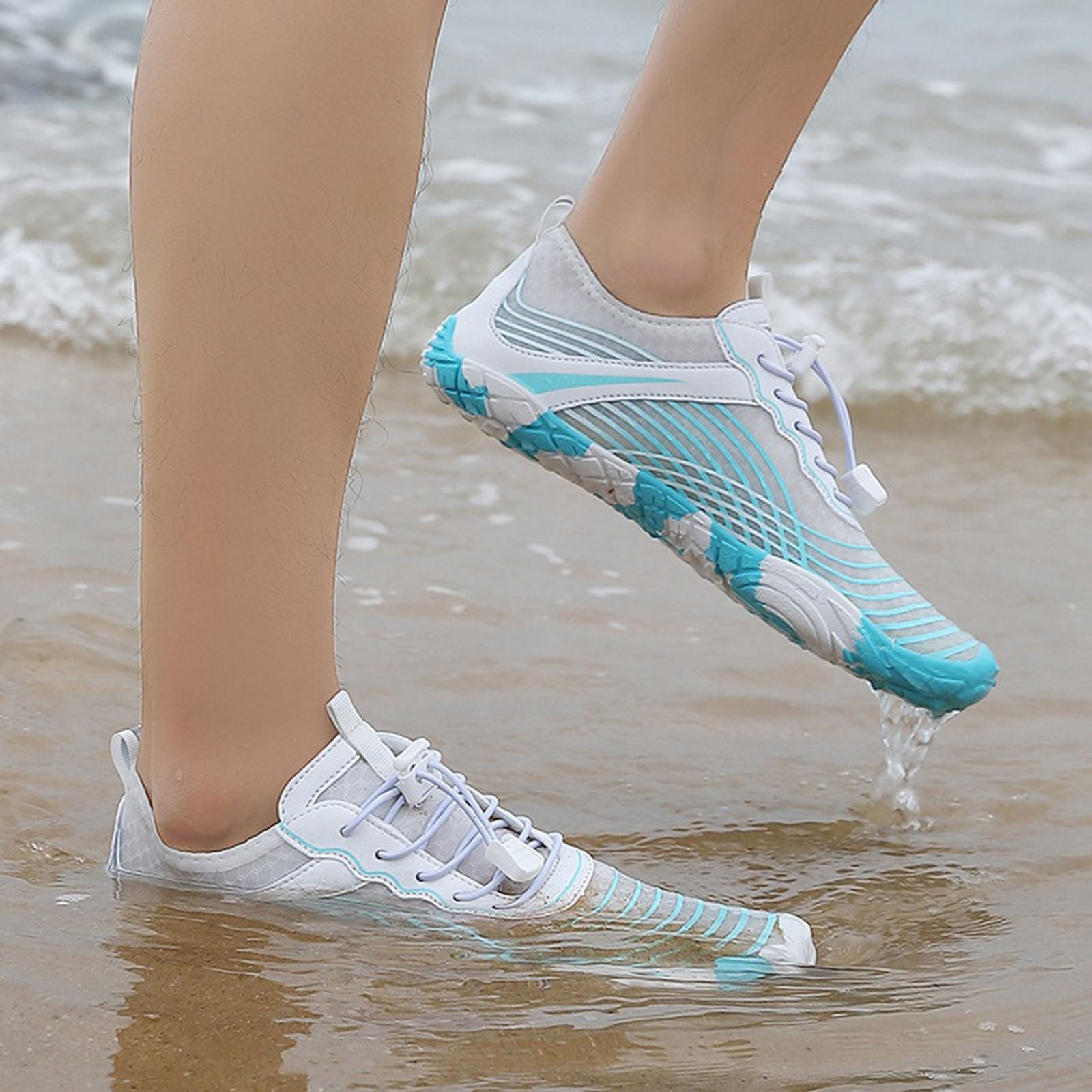 Mepaouo Water Shoes for Women Men Quick Dry Aqua Swim Pool Hiking Athletic Barefoot Shoes(Light Blue,9.5)
