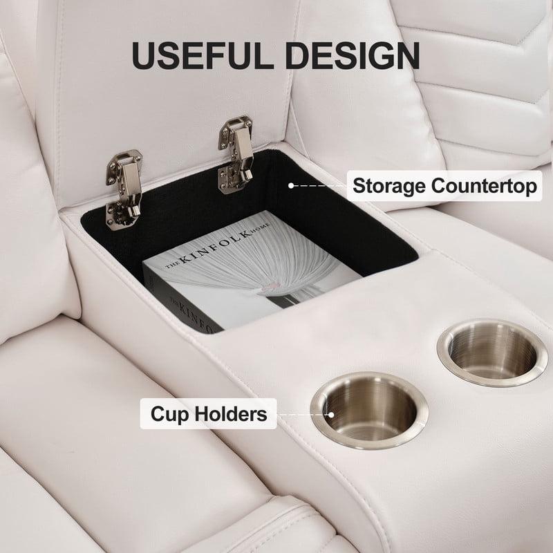 Power Reclining Sectional Sofa with Bluetooth Speakers,USB Ports,LED Lights,Cup Holders,Storage Console,Faux Leather Electric Corner L-Shaped Recliner Couch,5 Seater for Living Room White