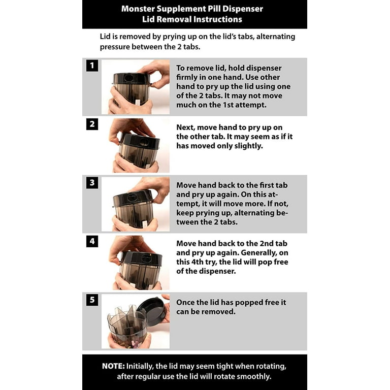 Monster Supplement Medicine Pill Organizer Dispenser, 7 Compartments and  Labels, EZ Open Bottle, Extra Large Holder Fits a Month Plus of Almost Any