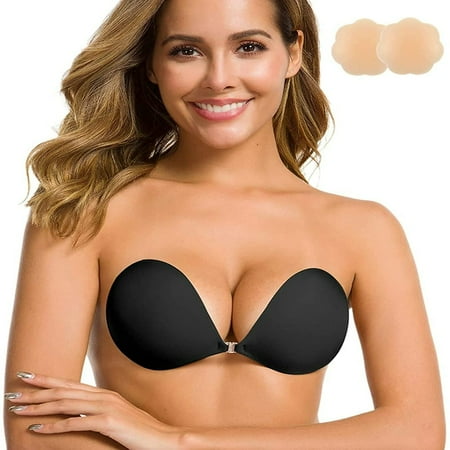 SDOTXA Niidor Adhesive Bra Strapless Sticky Invisible Push up Silicone Bra for Backless Dress with Nipple Covers Nude