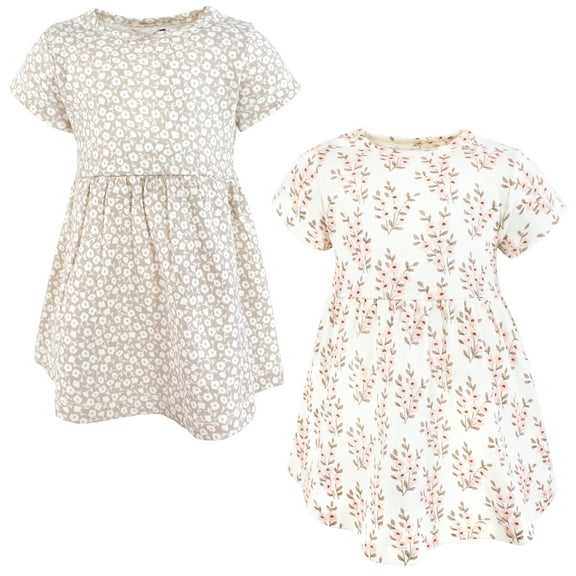 Hudson Baby Girls Cotton Dresses, Pink Taupe Florals, 0-3 Months